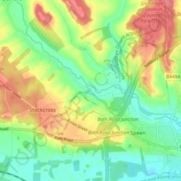 Mapa topográfico Woodspeen, altitud, relieve