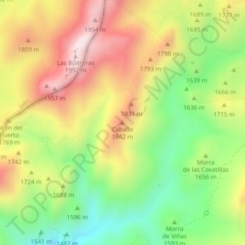 Mapa topográfico Caballo, altitud, relieve