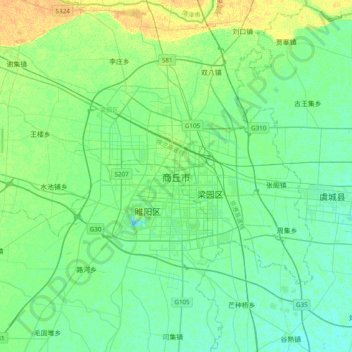 Mapa topográfico 商丘市, altitud, relieve