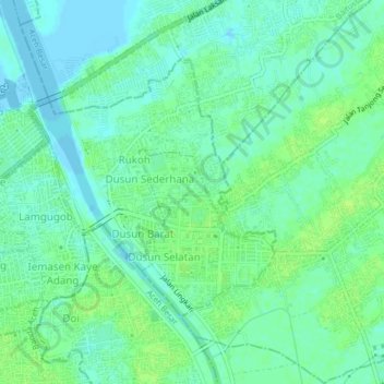 Mapa topográfico Dusun Utara, altitud, relieve