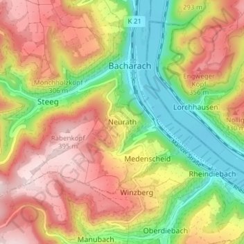 Mapa topográfico Neurath, altitud, relieve