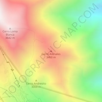 Mapa topográfico Cerro Arenales, altitud, relieve