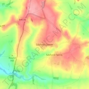 Mapa topográfico Sibford Gower, altitud, relieve