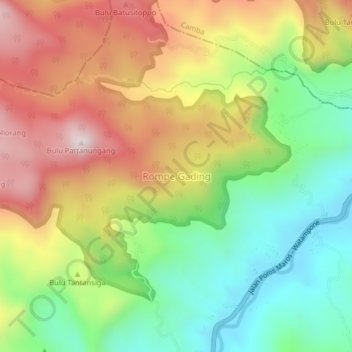 Mapa topográfico Rompe Gading, altitud, relieve