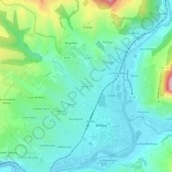 Mapa topográfico Le Cayrel, altitud, relieve