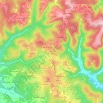 Mapa topográfico Les Curades, altitud, relieve