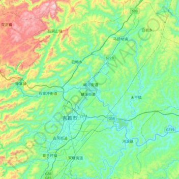 Mapa topográfico Xiangxi, altitud, relieve