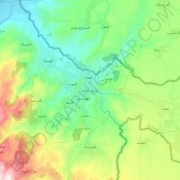 Mapa topográfico Wadi Khalid, altitud, relieve