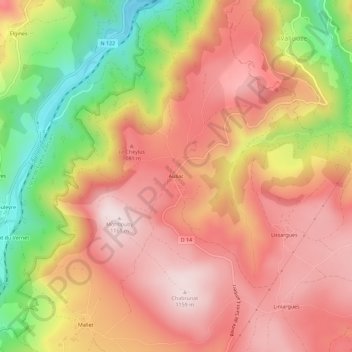 Mapa topográfico Auliac, altitud, relieve