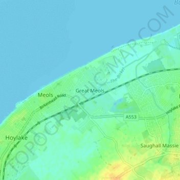 Mapa topográfico Great Meols, altitud, relieve
