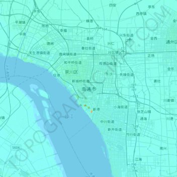 Mapa topográfico 南通市, altitud, relieve