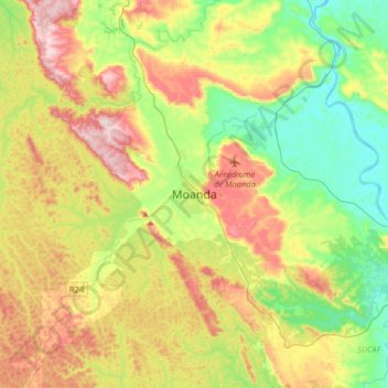 Mapa topográfico Moanda, altitud, relieve