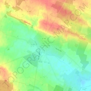 Mapa topográfico Champigné, altitud, relieve