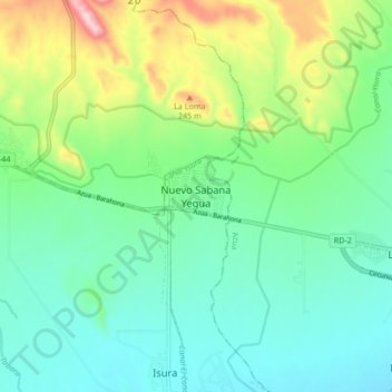 Mapa topográfico Nuevo Sabana Yegua, altitud, relieve