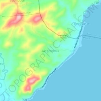 Mapa topográfico San Francisco, altitud, relieve
