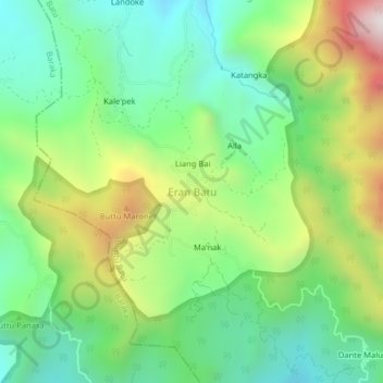 Mapa topográfico Eran Batu, altitud, relieve