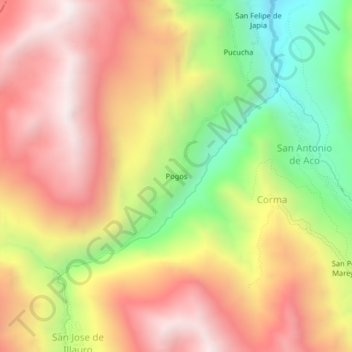 Mapa topográfico Pogos, altitud, relieve