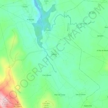 Mapa topográfico Suevos, altitud, relieve
