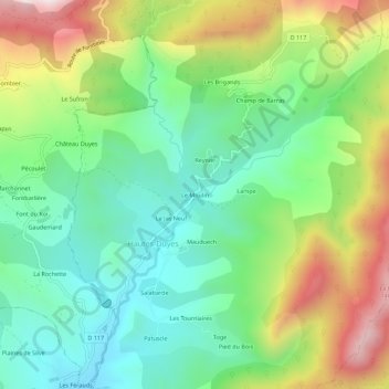 Mapa topográfico Le Moulin, altitud, relieve