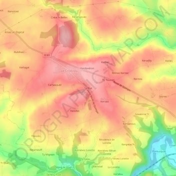 Mapa topográfico Ty Plat, altitud, relieve