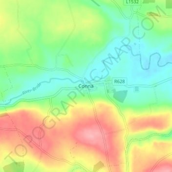Mapa topográfico Conna, altitud, relieve