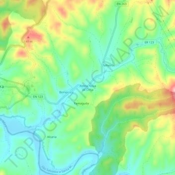 Mapa topográfico Aldeia Nova de Cima, altitud, relieve