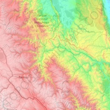 Mapa topográfico Chanchamayo, altitud, relieve
