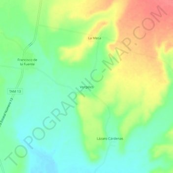 Mapa topográfico Vergeles, altitud, relieve