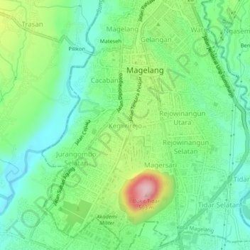 Mapa topográfico Kemirirejo, altitud, relieve