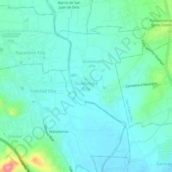 Mapa topográfico Guadalupe Etla, altitud, relieve