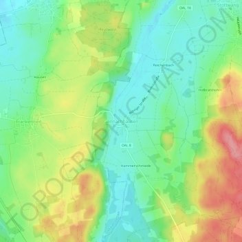 Mapa topográfico Gennachhausen, altitud, relieve