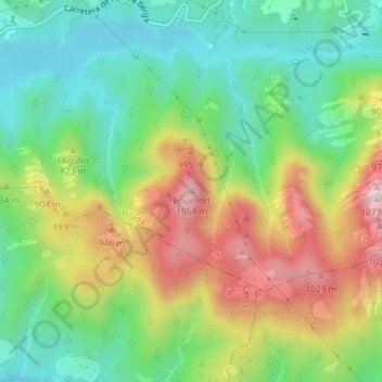 Mapa topográfico Boumort, altitud, relieve