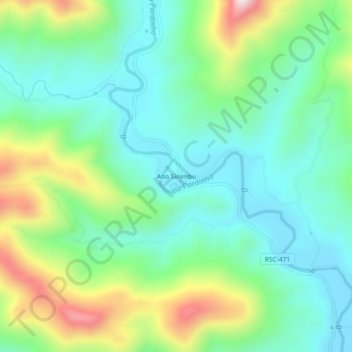 Mapa topográfico Alto Sinimbu, altitud, relieve