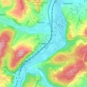 Mapa topográfico Friedlos, altitud, relieve