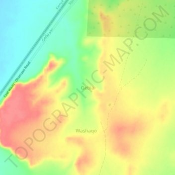 Mapa topográfico Gebia, altitud, relieve