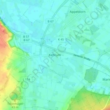 Mapa topográfico Kehrum, altitud, relieve