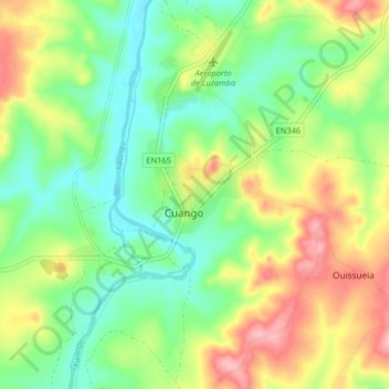 Mapa topográfico Cuango, altitud, relieve