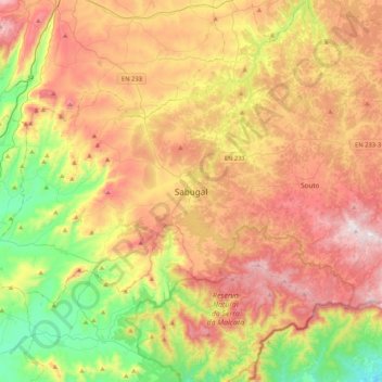 Mapa topográfico Sabugal, altitud, relieve