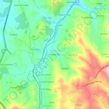 Mapa topográfico Perna de Pau, altitud, relieve