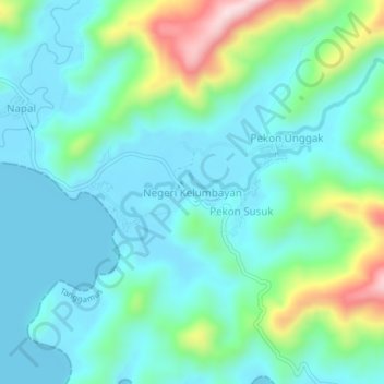 Mapa topográfico Negeri Kelumbayan, altitud, relieve