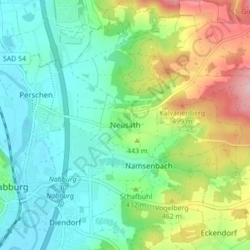 Mapa topográfico Neusath, altitud, relieve