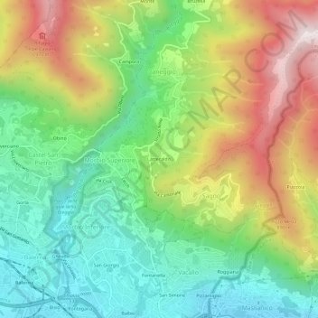 Mapa topográfico Lattecaldo, altitud, relieve