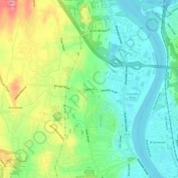 Mapa topográfico Cayenne, altitud, relieve