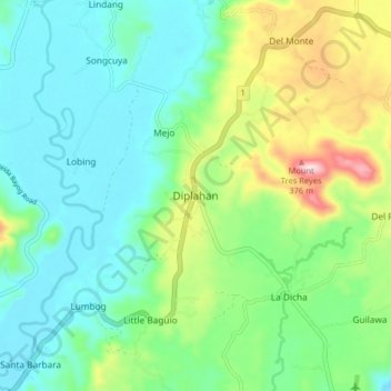 Mapa topográfico Diplahan, altitud, relieve
