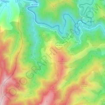 Mapa topográfico Goiko Herri, altitud, relieve