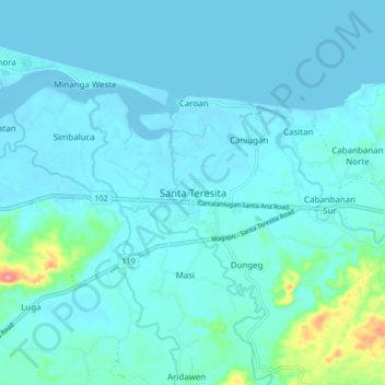 Mapa topográfico Santa Teresita, altitud, relieve