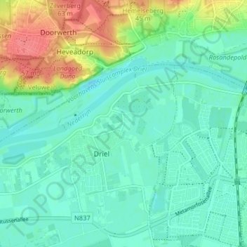 Mapa topográfico Leedjes, altitud, relieve