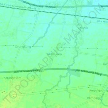 Mapa topográfico Widodaren, altitud, relieve