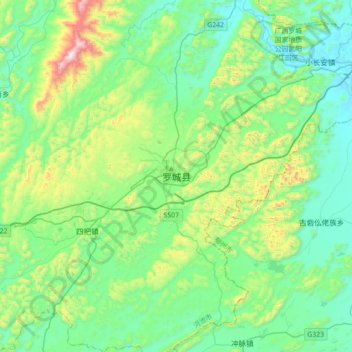 Mapa topográfico 罗城县, altitud, relieve