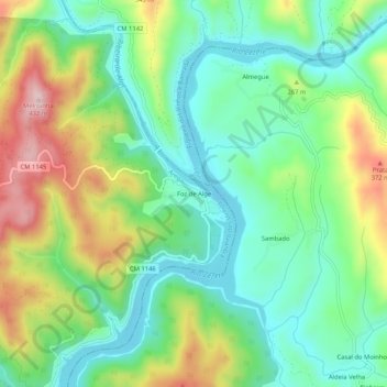 Mapa topográfico Foz de Alge, altitud, relieve